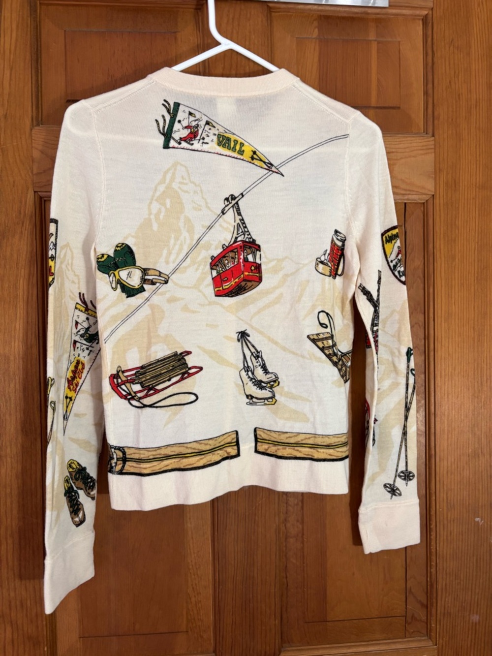 J.Crew Ski Motif Cardigan Merino Wool Beige Green Small - Picture 3 of 9